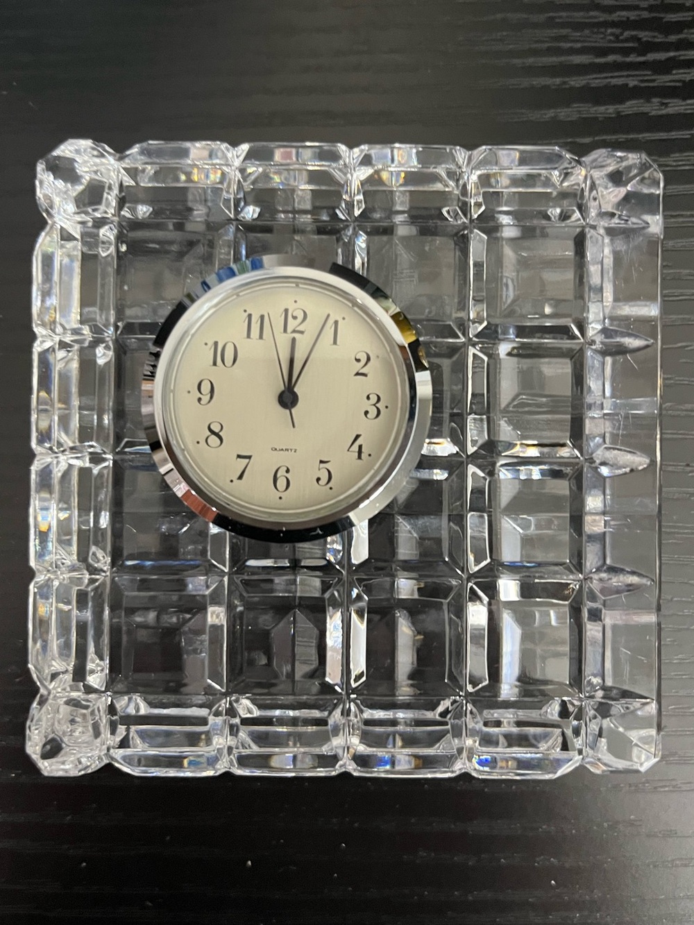 Waterford Crystal Quadrata Grid Cube Desk Clock Paperweight